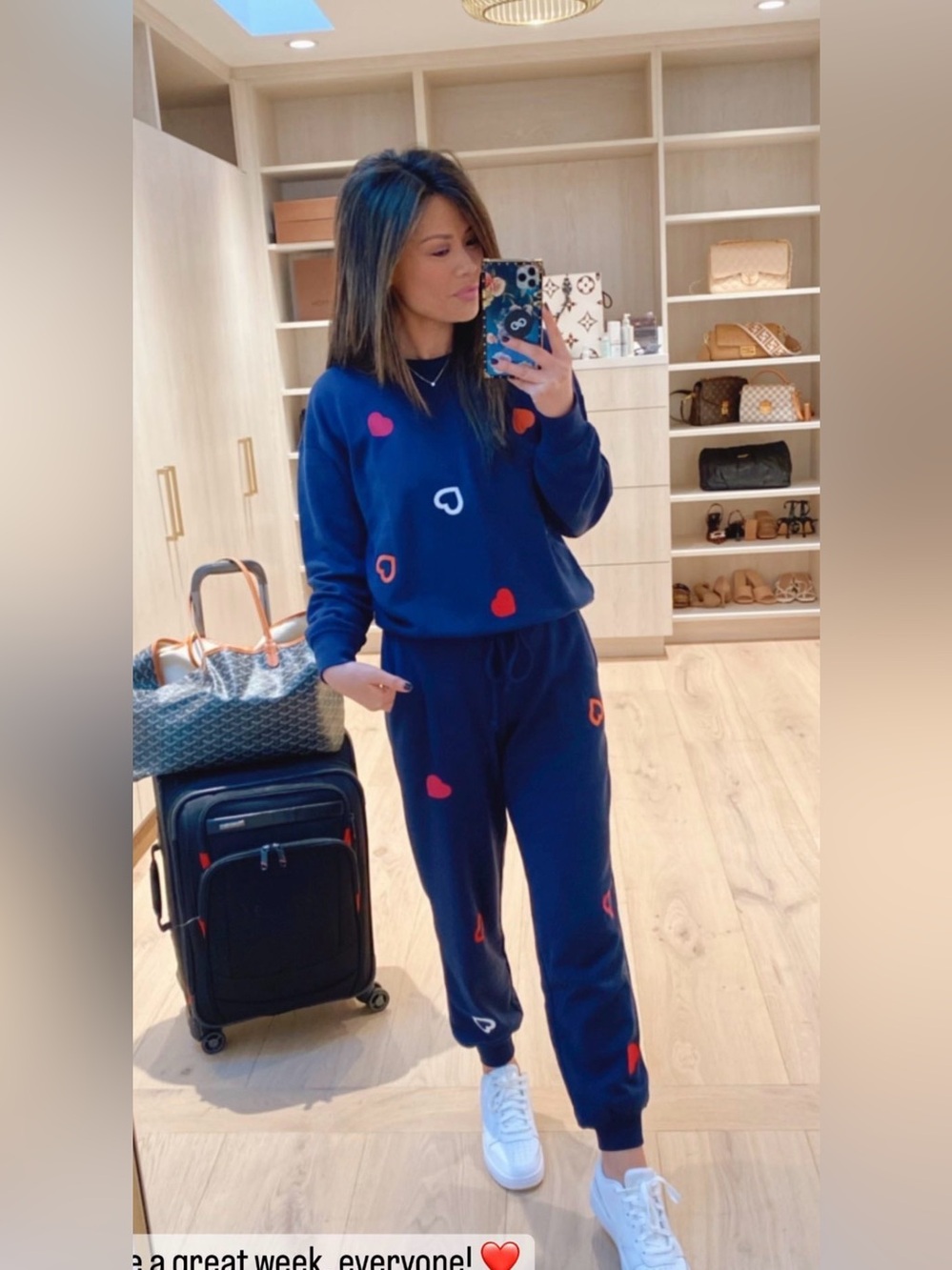 Lou & Grey - Women's Navy Heart-Print Sweatshirt & Jogger Set
